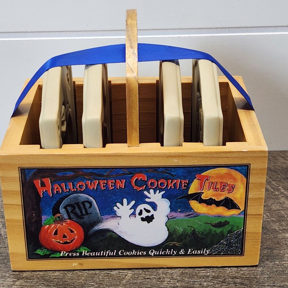 Vintage 2000 Brown Bag Set of Halloween Cookie Tiles Stamps  Ghost Bat Tombstone